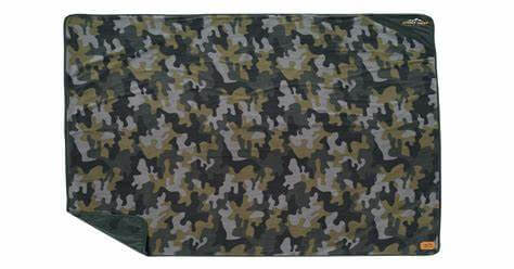 Camouflage-patterned blanket on a white background