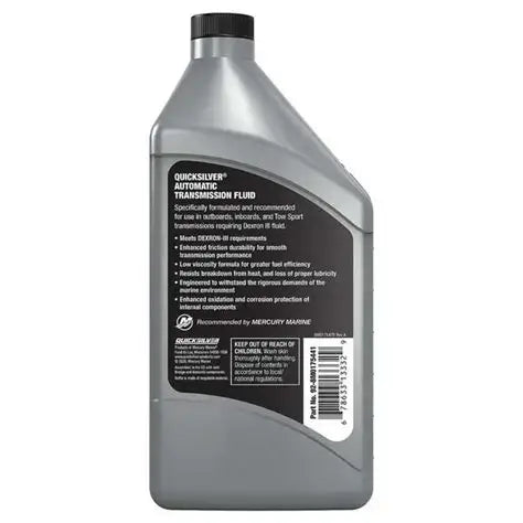Quicksilver Automatic Transmission Fluid, 1 Quart bottle rear view