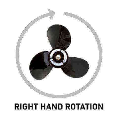 Black propeller with right hand rotation text and arrow on a white background