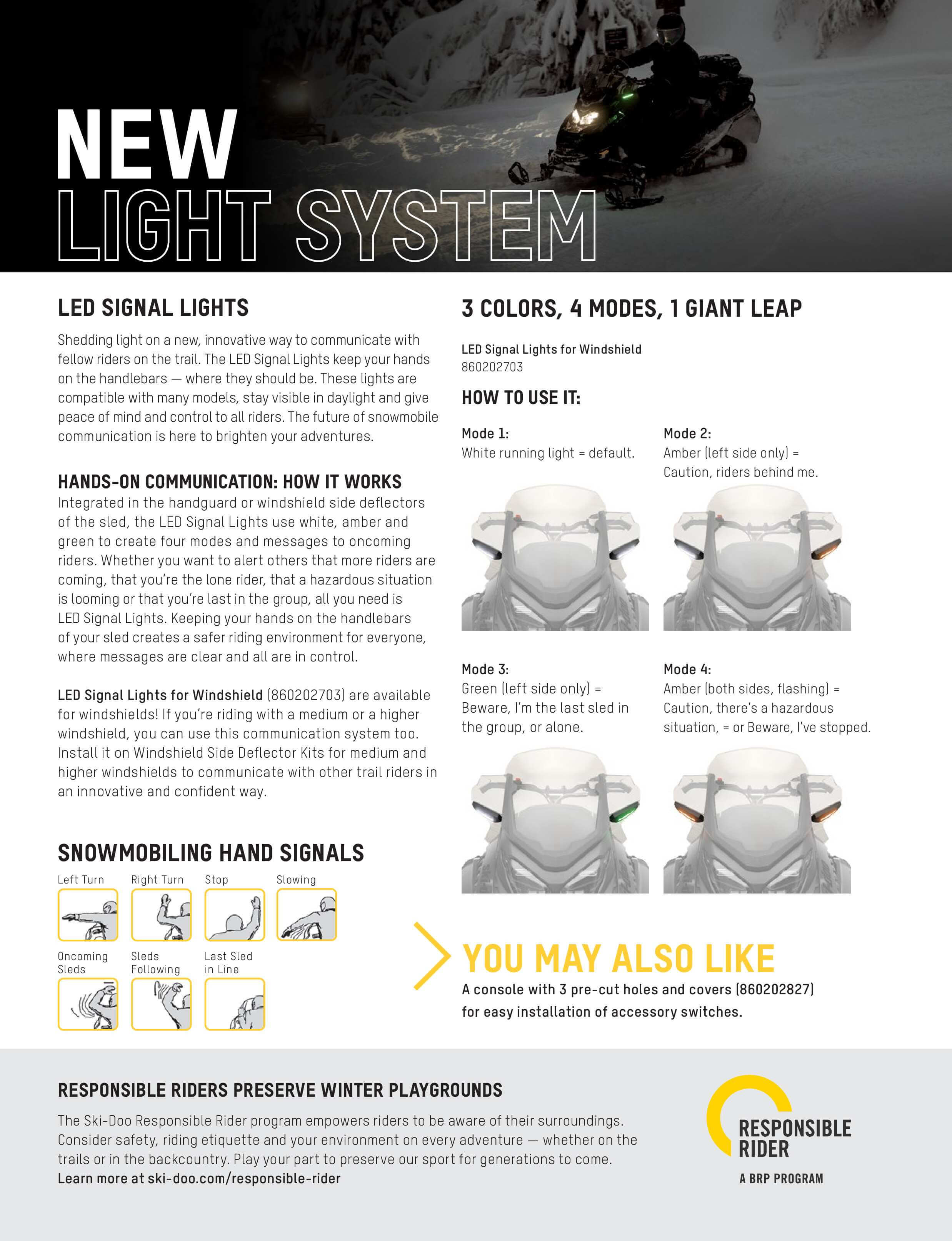 Advertisement for LED Signal Lights with text and graphics on a dark background