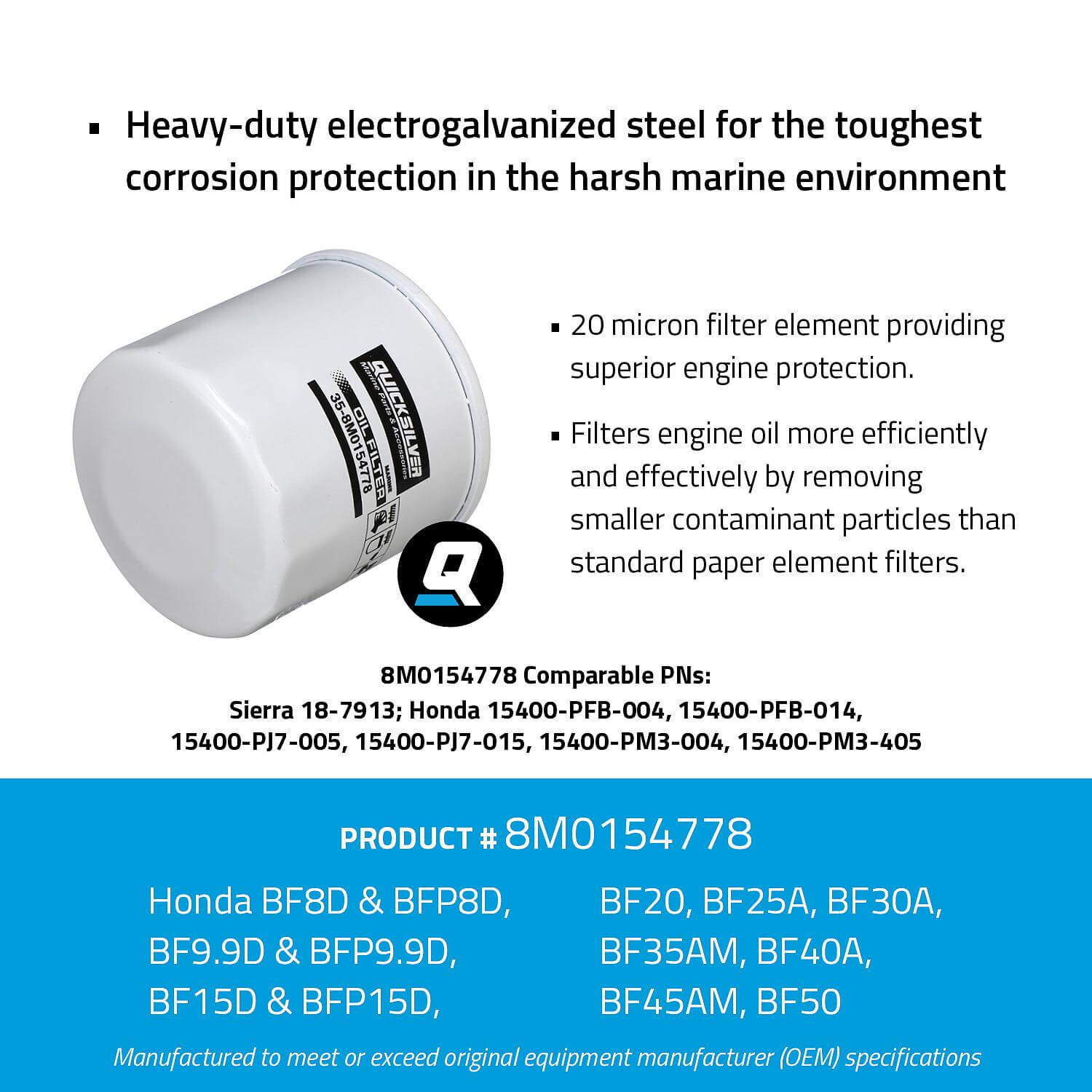 Quicksilver 8M0154778 20 Micron Oil Filter for Various Marine Engines