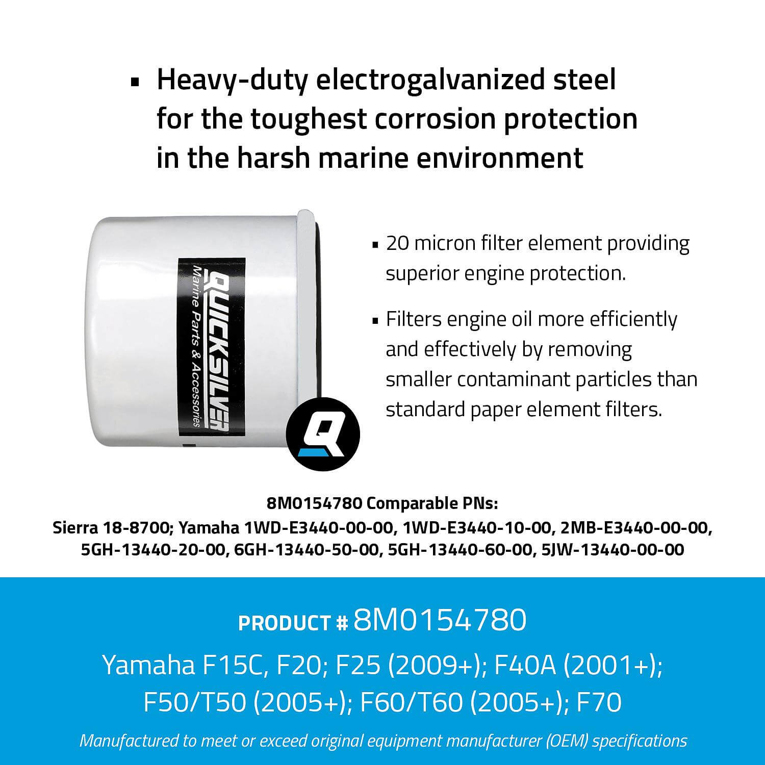 Quicksilver 8M0154780 20 Micron Oil Filter for Various Marine Engines