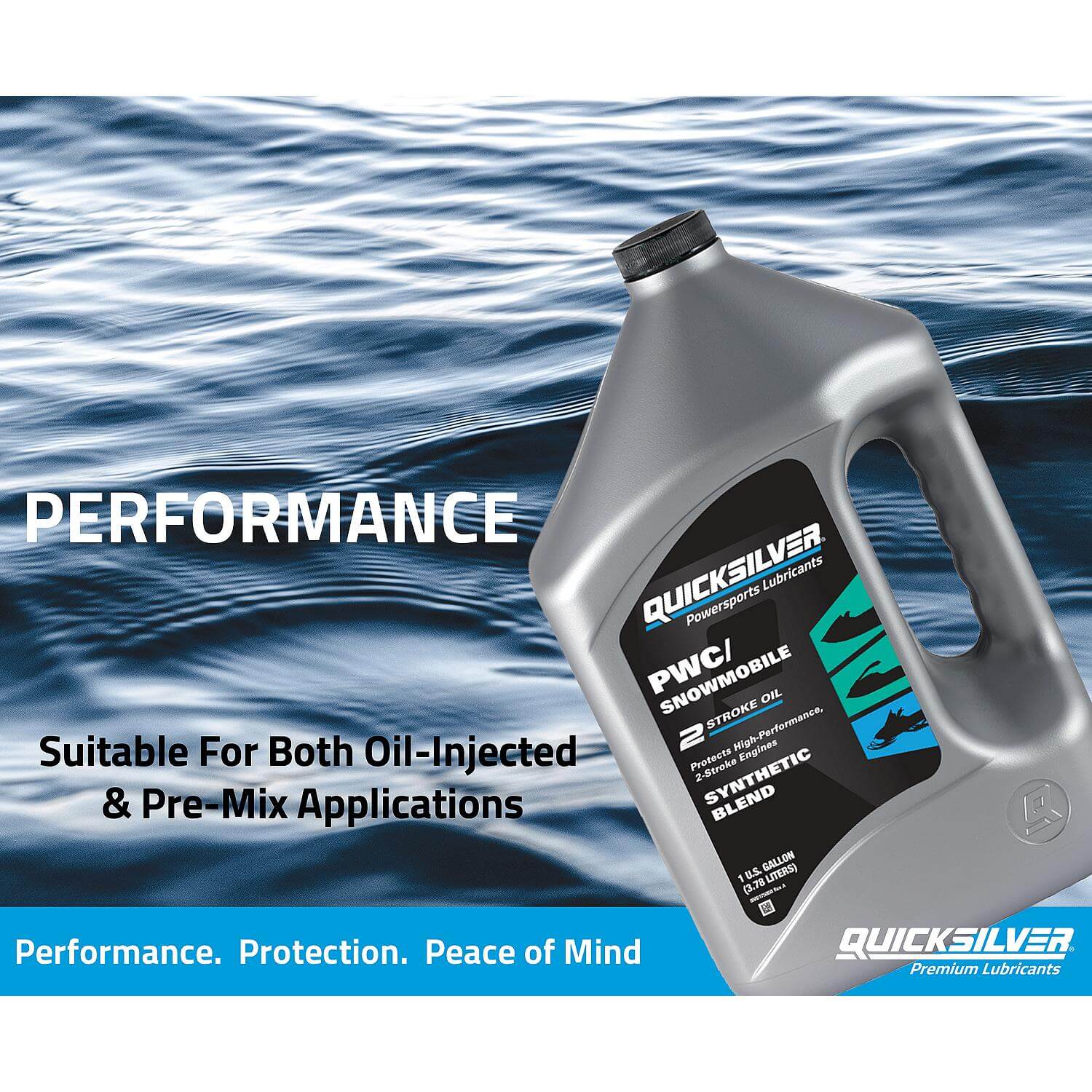 Quicksilver 2-Stroke PWC/Snowmobile Engine Oil, Premium Synthetic Blend, 1 Quart - 8M0166406