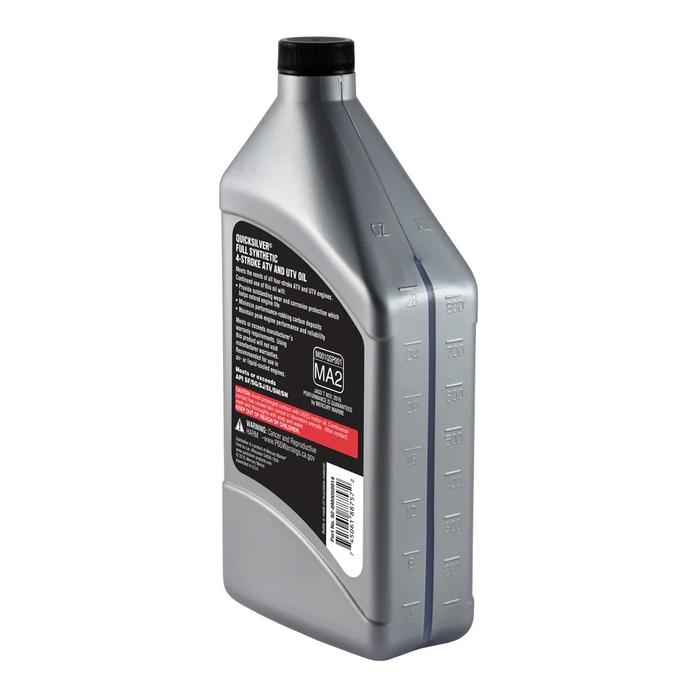 Quicksilver 8M0058914 ATV/UTV 4 Stroke Oil 5W-40 Full Synthetic Oil, 1 Quart