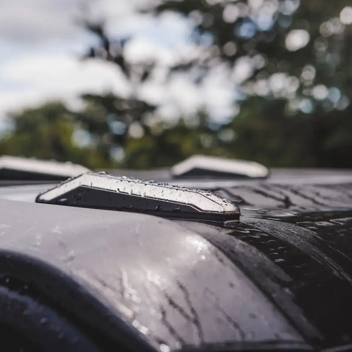Roof lighting system on a vehicle with a blurred natural background