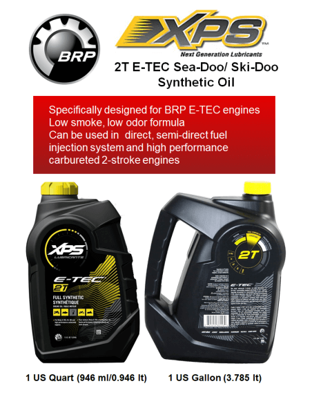 XPS synthetic oil containers with BRP logo on a black background
