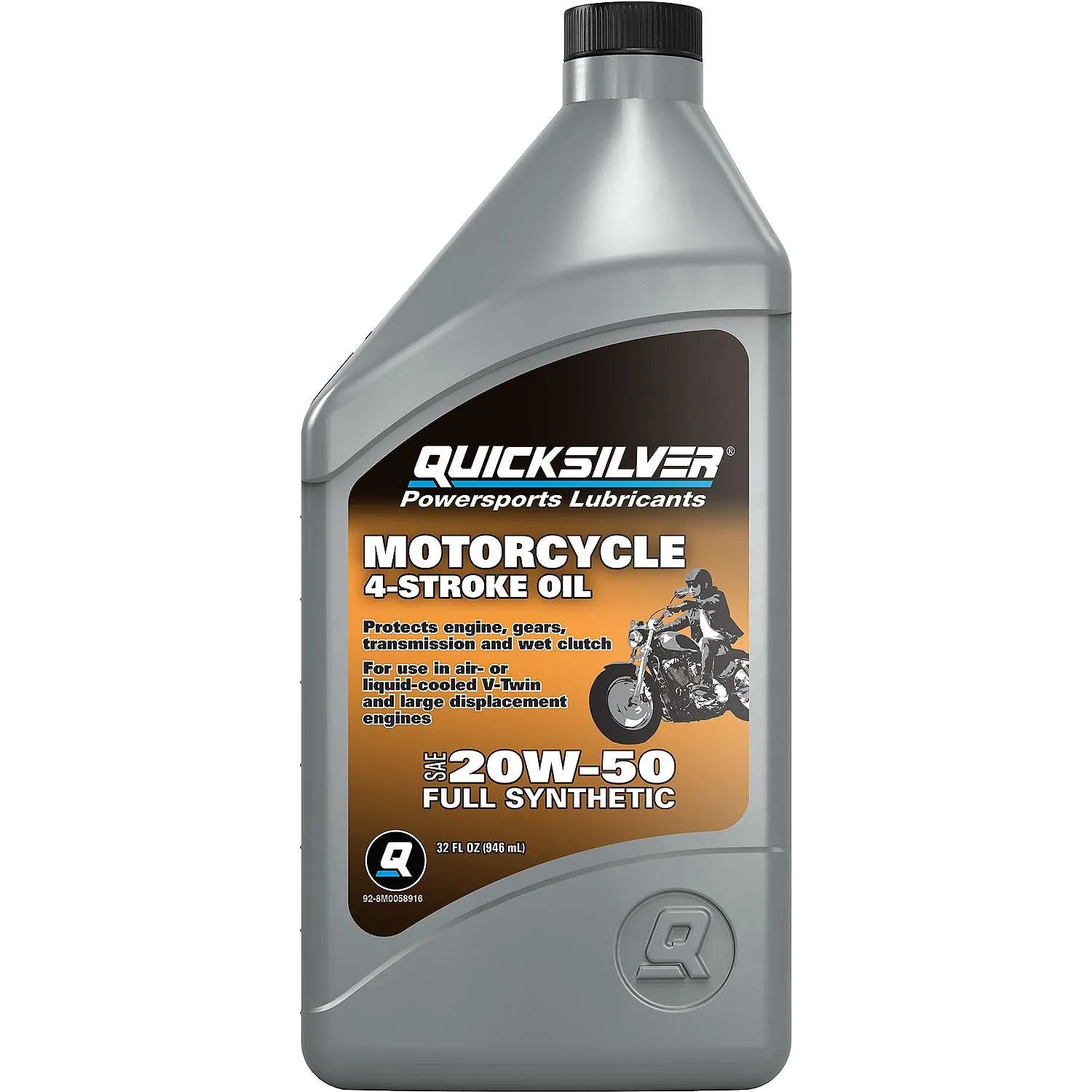 Quicksilver 8M0058916 20W-50 Full Synthetic 4-Stroke Motorcycle Oil, 1 Quart
