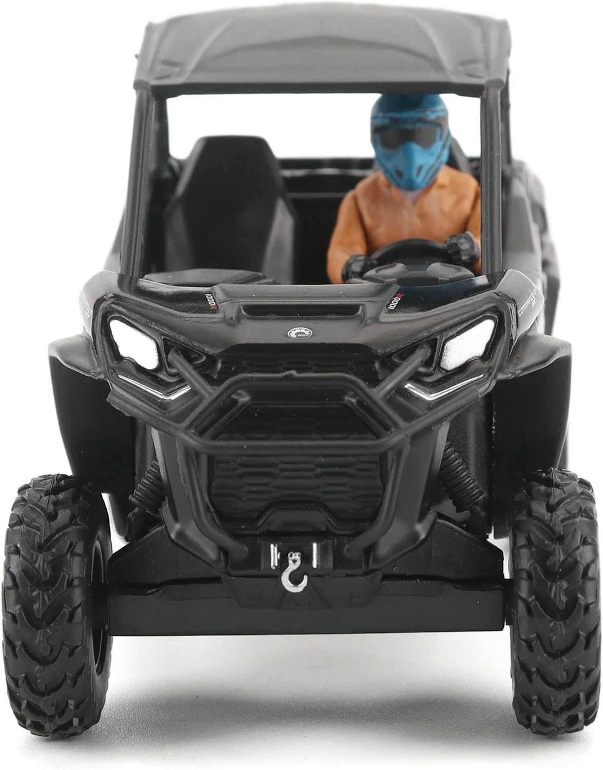 Diecast Masters Can-Am Commander XT 1000R 1:32 diecast model in black #60030, straight-on front view with winch and driver in blue helmet