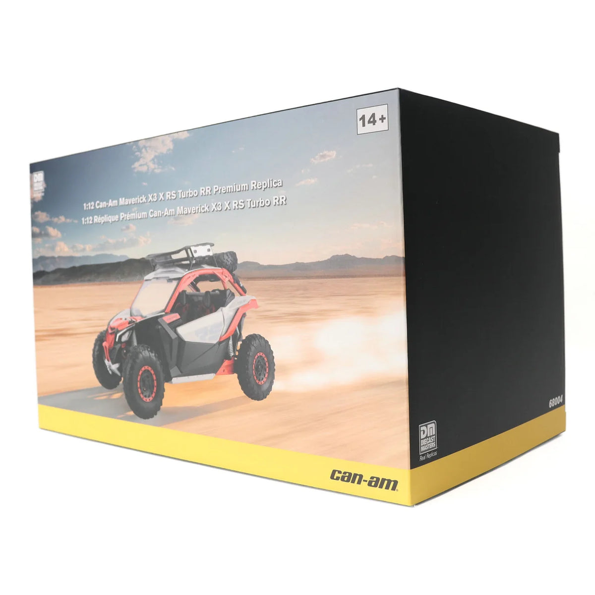 Diecast Masters Can-Am Maverick X3 X RS Turbo RR 1:12 premium replica #68004 retail box front, ages 14+