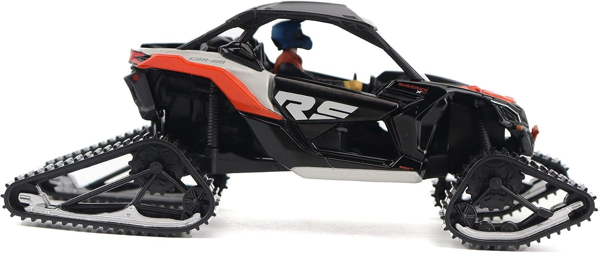 Diecast Masters Can-Am Maverick X3 X RS Turbo RR Winter Version 1:32 diecast model #60004, side profile showing snow track system and RS graphics