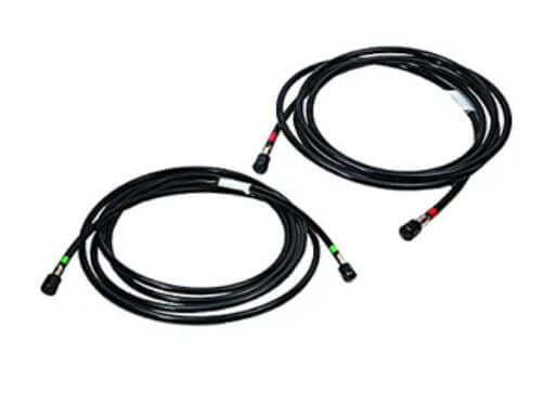 Two coiled black cables on a white background