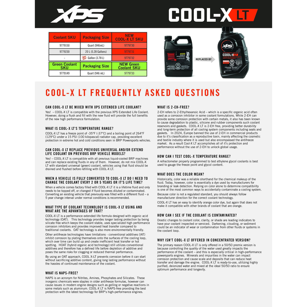XPS Cool-X LT coolant frequently asked questions and SKU replacement chart