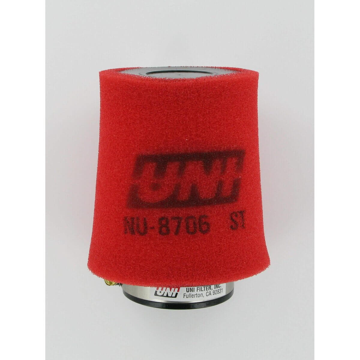 Red air filter with 'UNI' branding on a white background