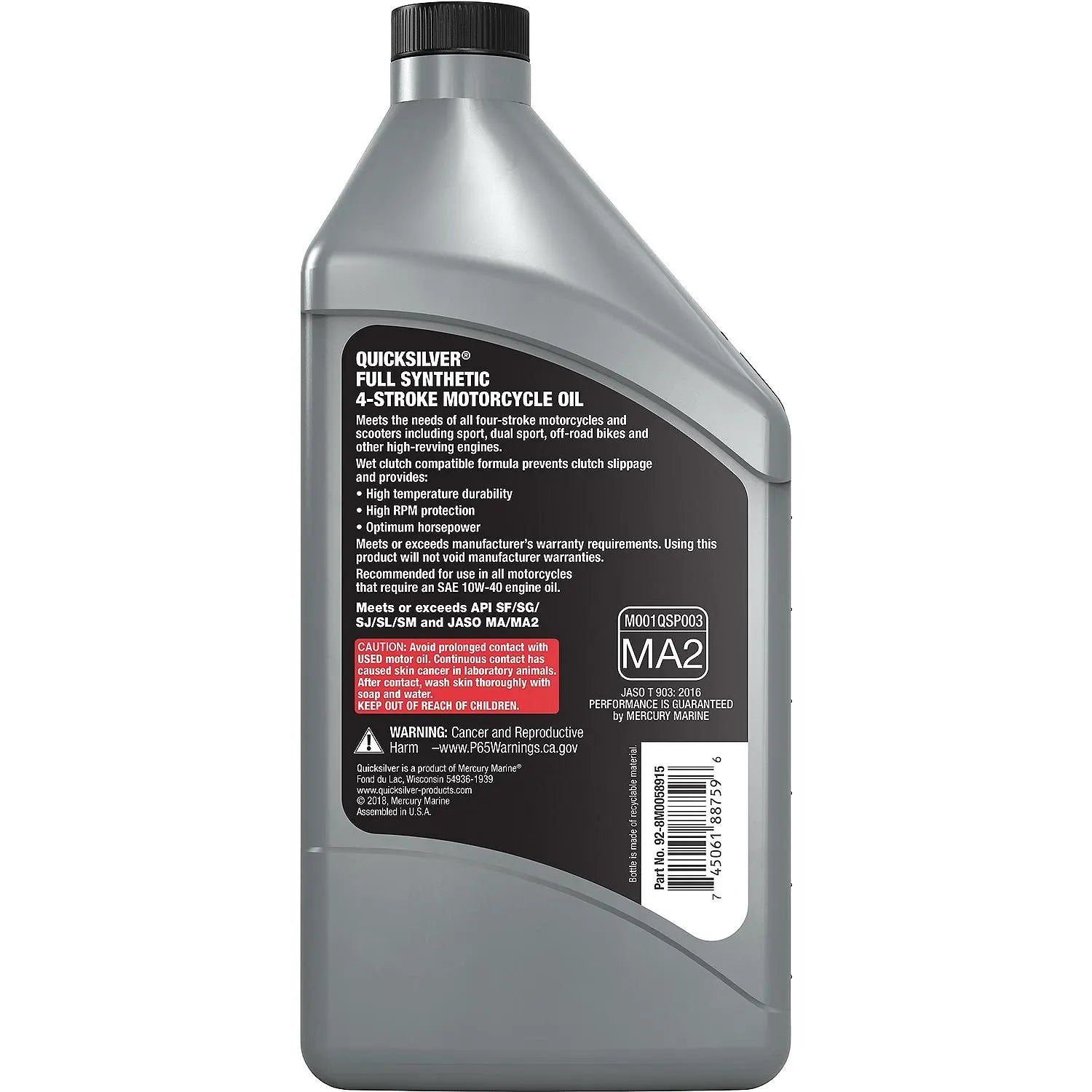 Quicksilver 8M0058915 10W-40 Full Synthetic 4-Stroke Motorcycle Oil, 1 Quart