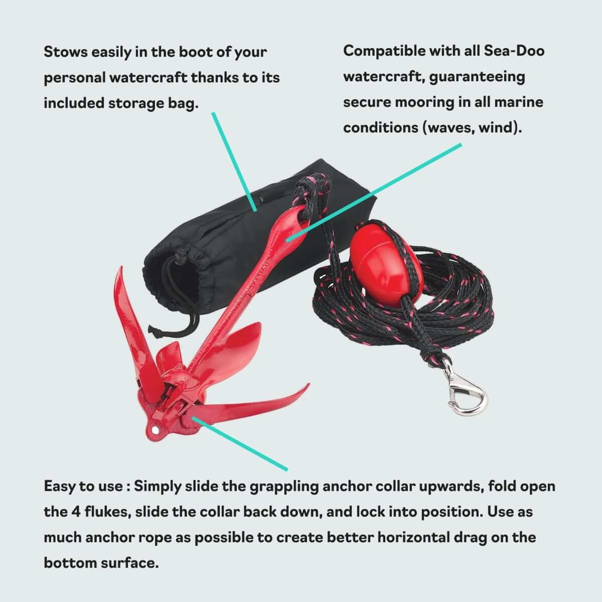 Sea-Doo Folding Anchor PWC - Compact Marine Anchor Kit, 295100750