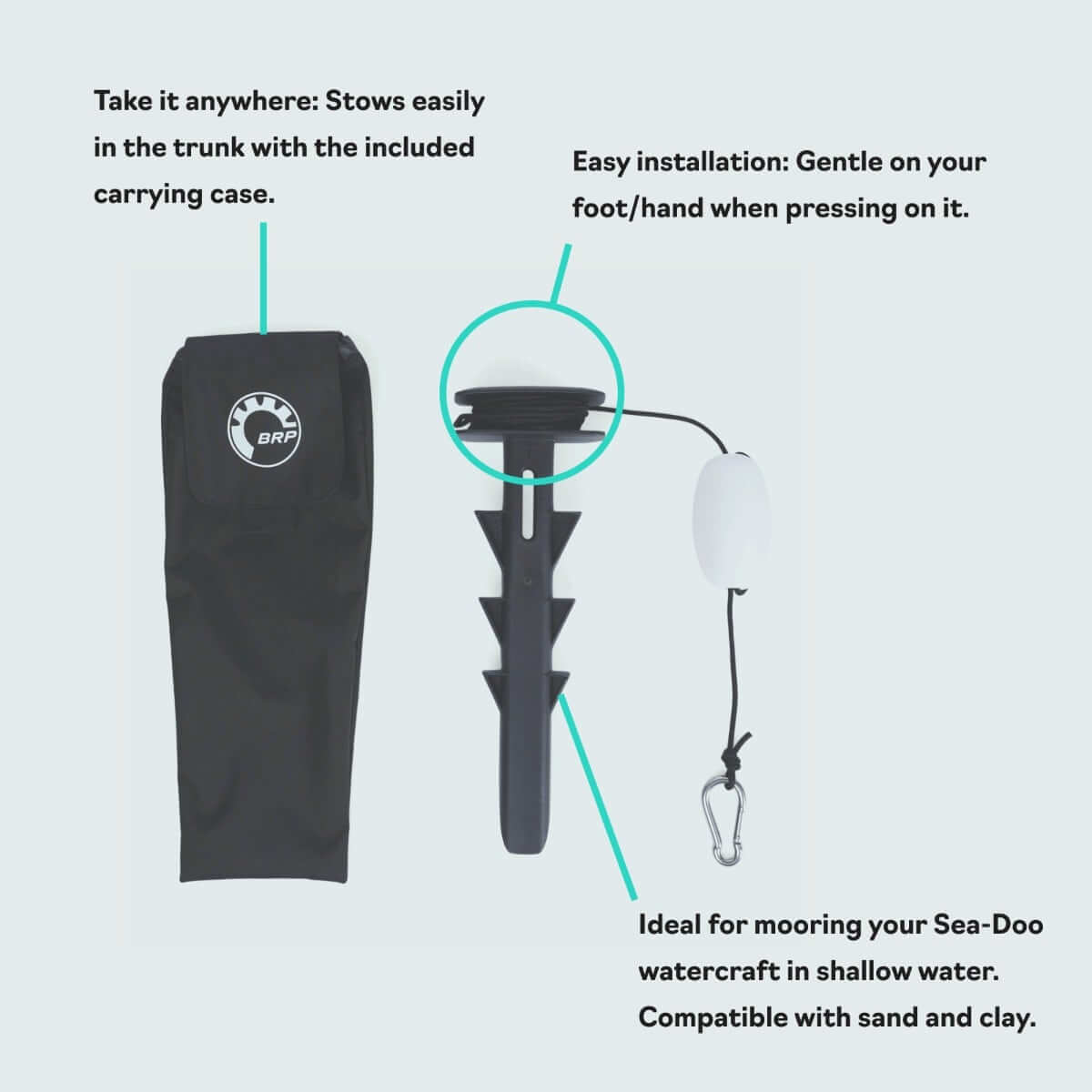Sea-Doo Spike Anchor PWC - Portable Shoreline Anchor with 25 ft Rope, 295101255
