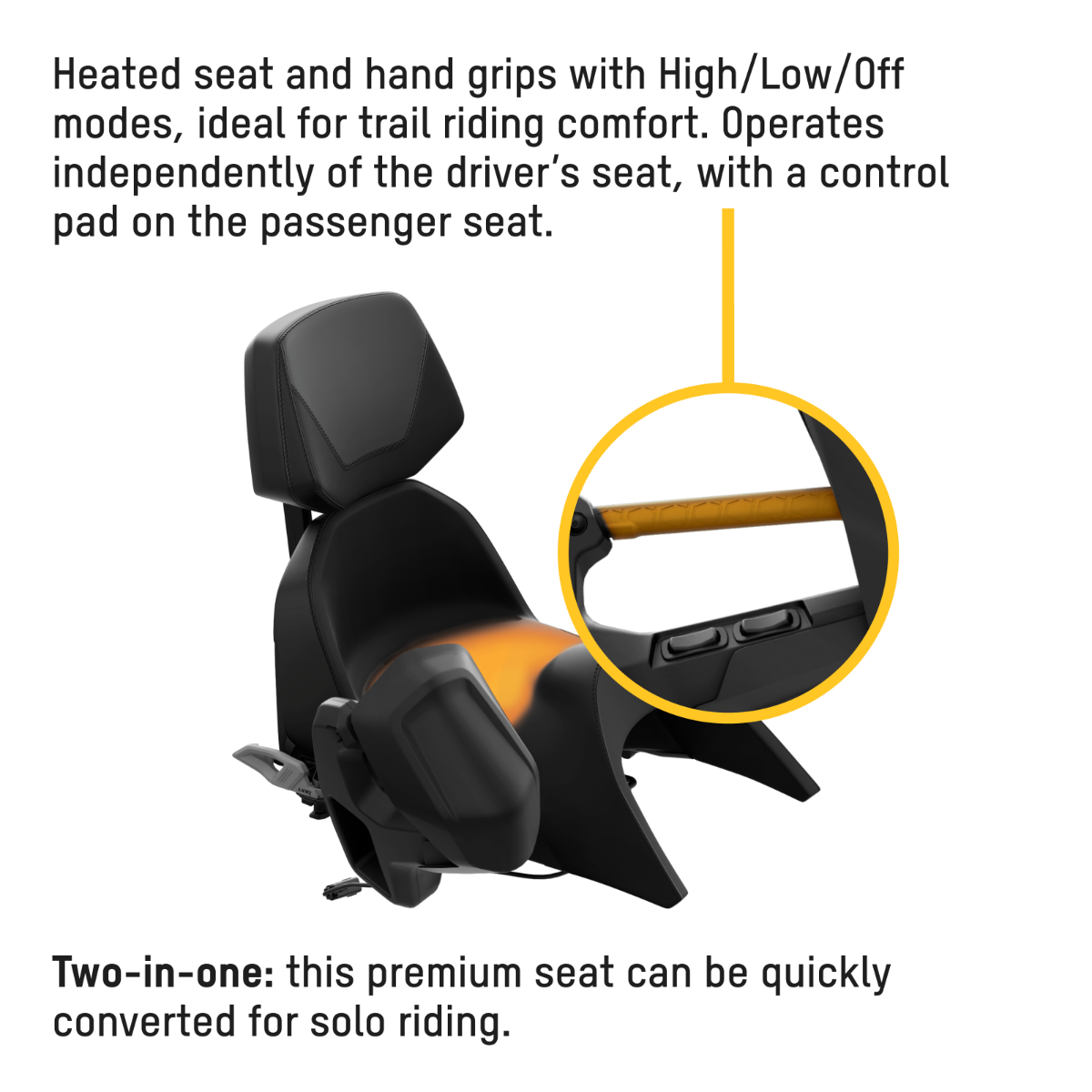 Ski-Doo Trail LinQ Passenger Premium Heated Seat 860202536, heated seat and grips