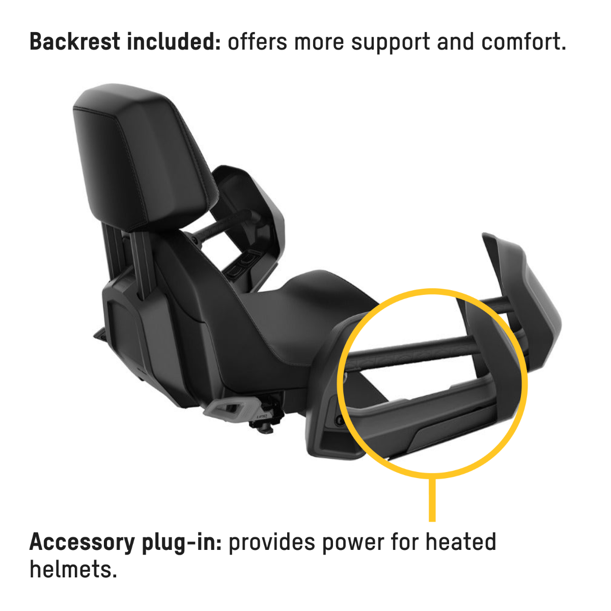 Ski-Doo Trail LinQ Passenger Premium Heated Seat 860202536, backrest and accessory plug-in