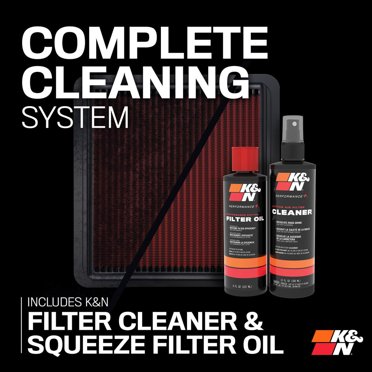 K&N 99-5050 complete cleaning system with filter cleaner and squeeze filter oil