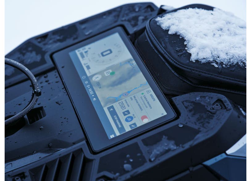 Ski-Doo GPS module with Group Ride display on snowmobile dash, 860202990