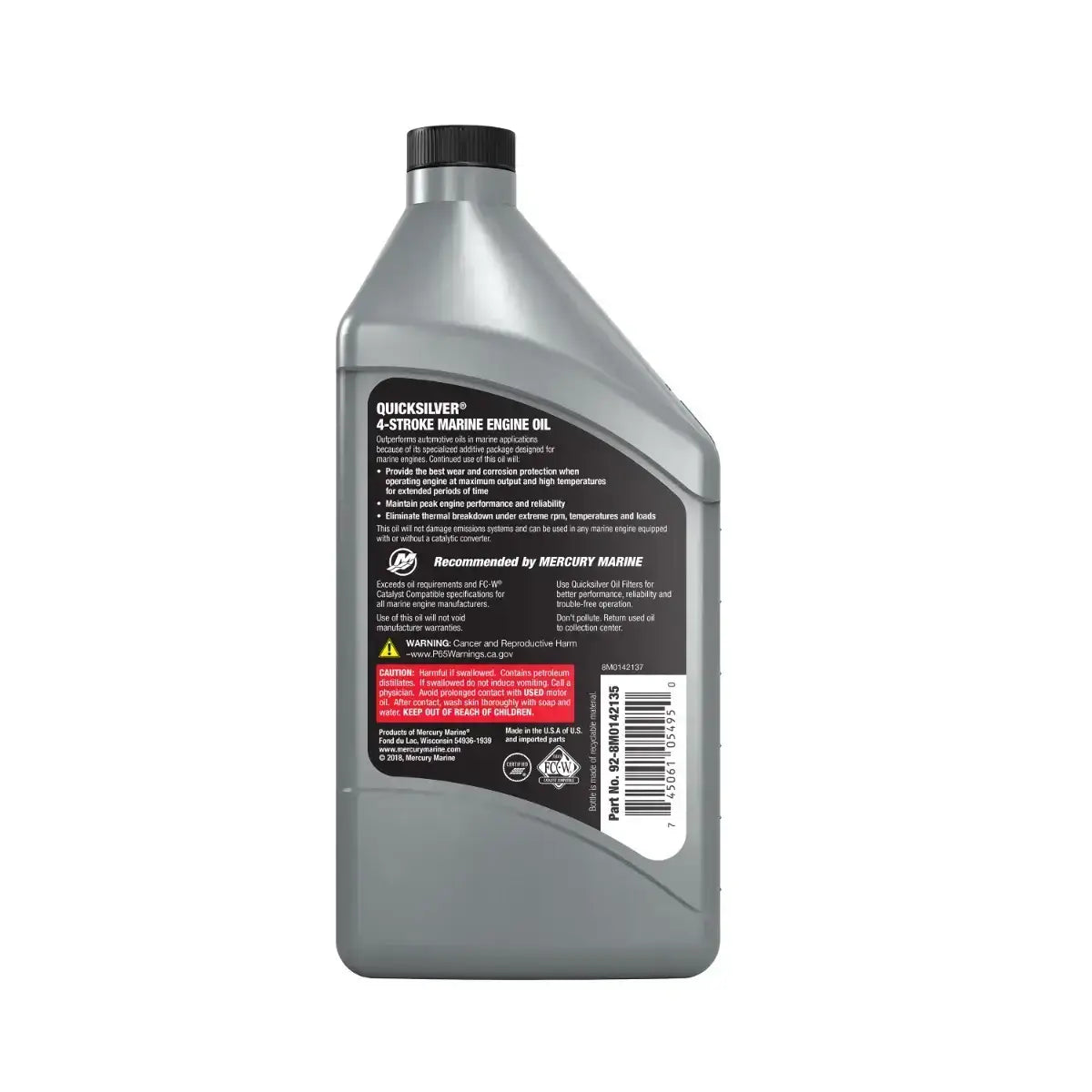 Quicksilver 4-stroke marine engine oil bottle on a white background