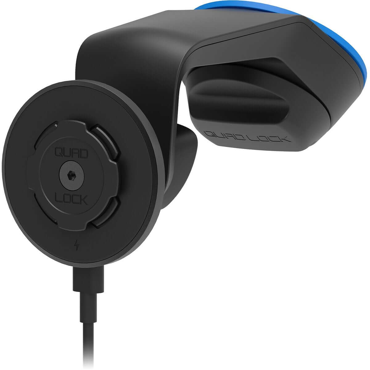 Black and blue car mount with 'QUAD LOCK' branding on a white background
