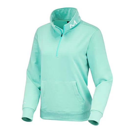 Aqua hoodie with a brand logo on a white background