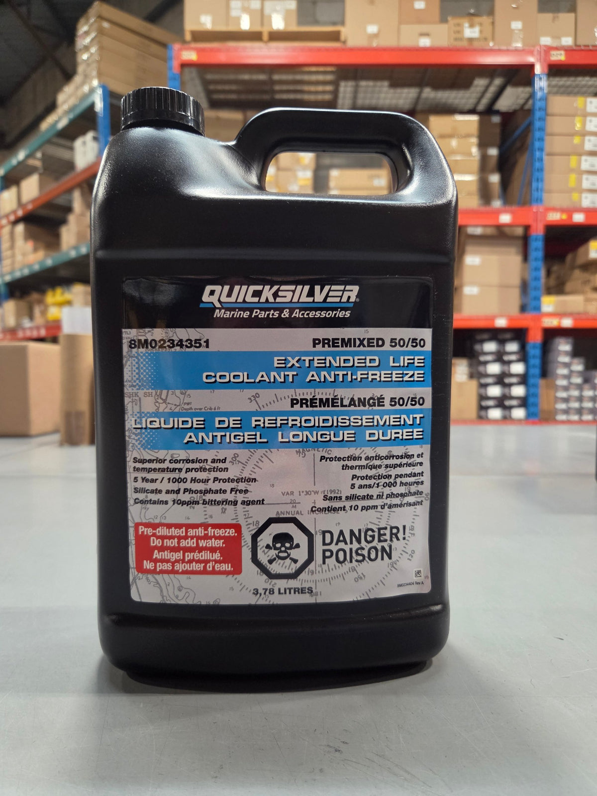 Quicksilver Extended Life Coolant Anti-Freeze 3.78 L front label, 8M0234351