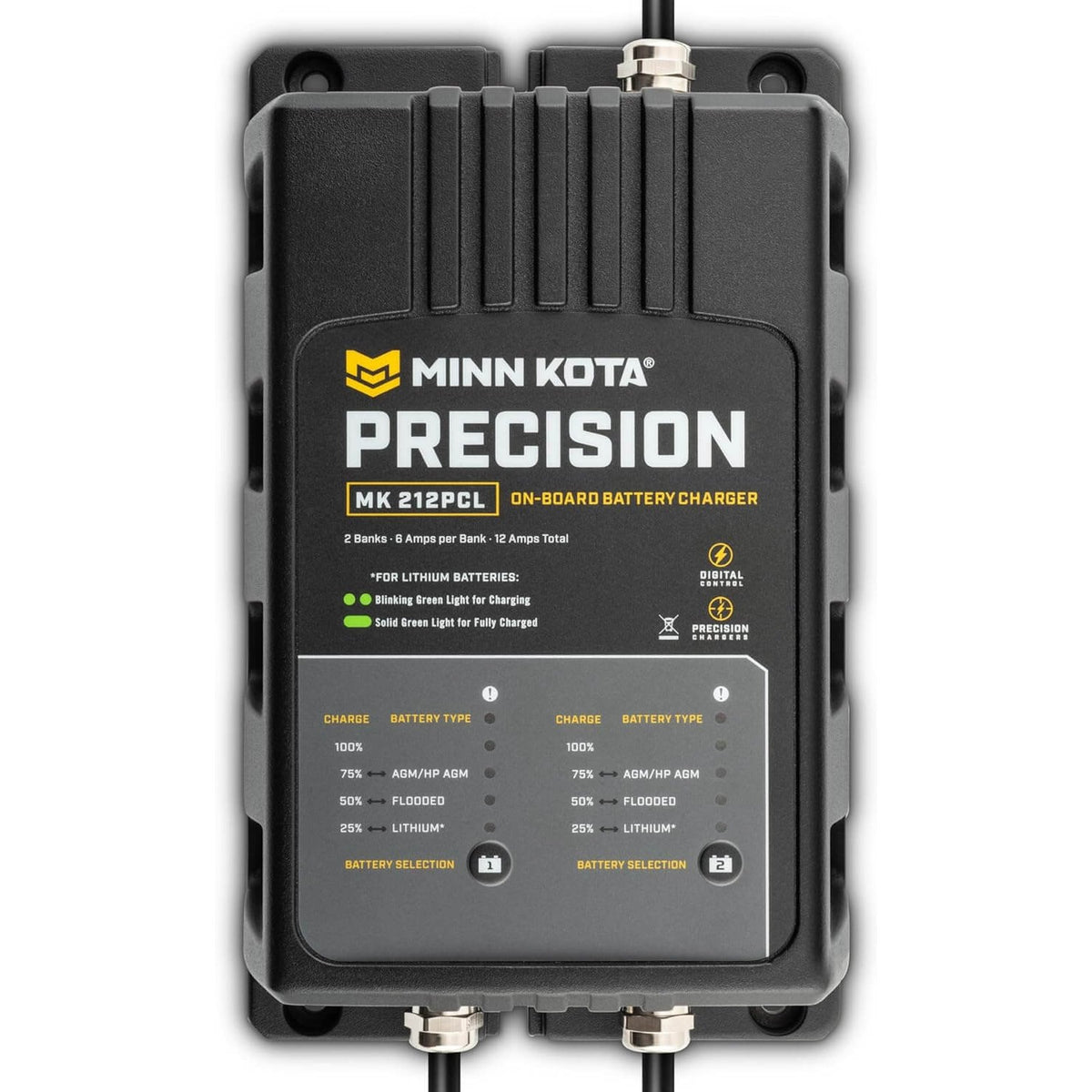Minn Kota Precision MK 212PCL 2-bank 12-amp on-board battery charger front view