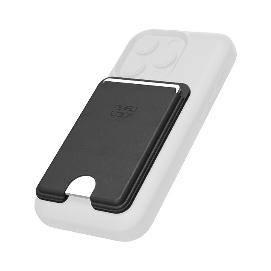 Quad Lock MAG Wallet black card holder attached to white phone case