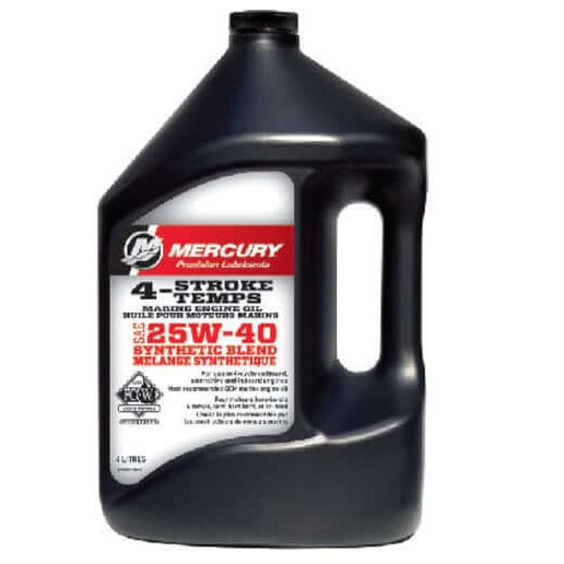 Huile Moteur 4 Temps Mercury Marine 25W-40 Synthétique Semi-Synthétique 4L (1 US Gal) - Protection Moteurs Hors-Bord & In-Board, 8M0078642