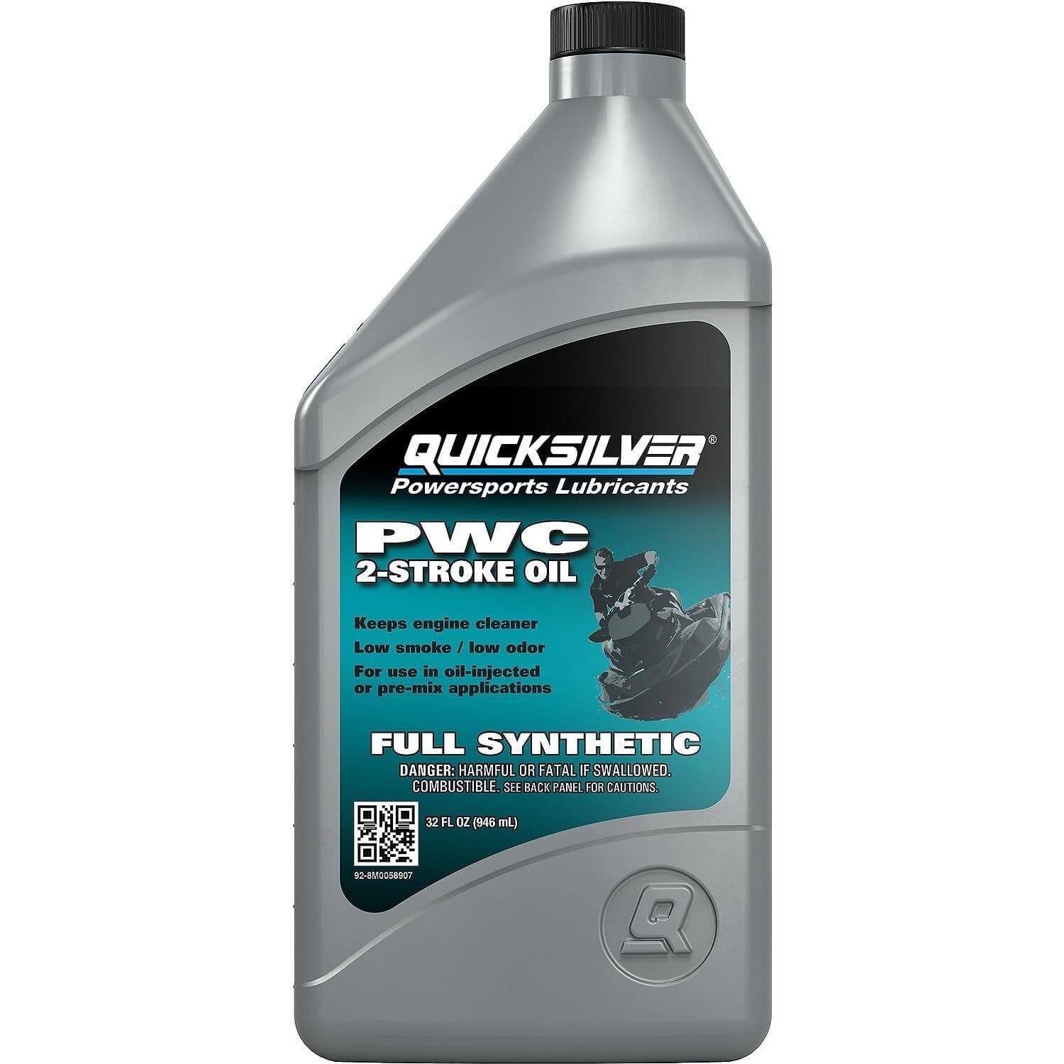 Huile Quicksilver 8M0058907 entièrement synthétique 2 temps pour motomarines et bateaux de sport, 1 pinte