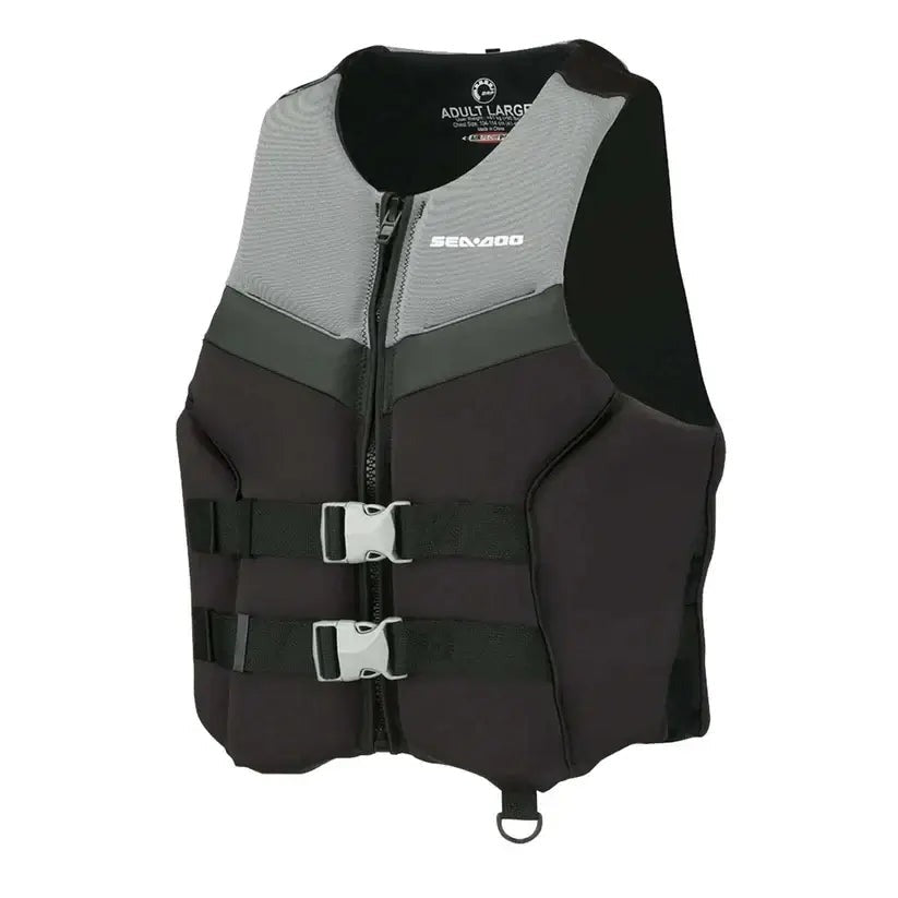 Sea-Doo Airflow PFD life jacket black gray unisex front view with buckle straps