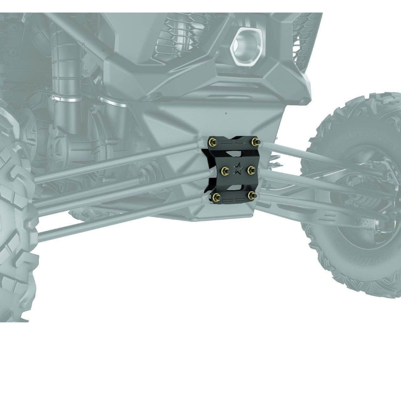 Lonestar Racing heavy-duty boxed radius rod support plate installed on Can-Am UTV rear suspension