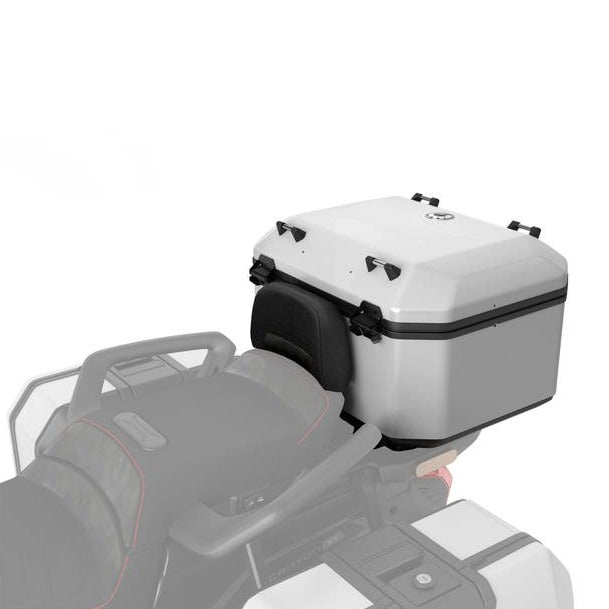 Can-Am Canyon aluminum top case with backrest mounted on side-by-side rear rack