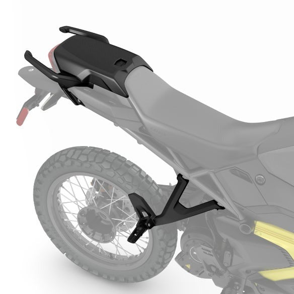 Can-Am Origin passenger seat and footpegs mounting kit installed on EV motorcycle rear