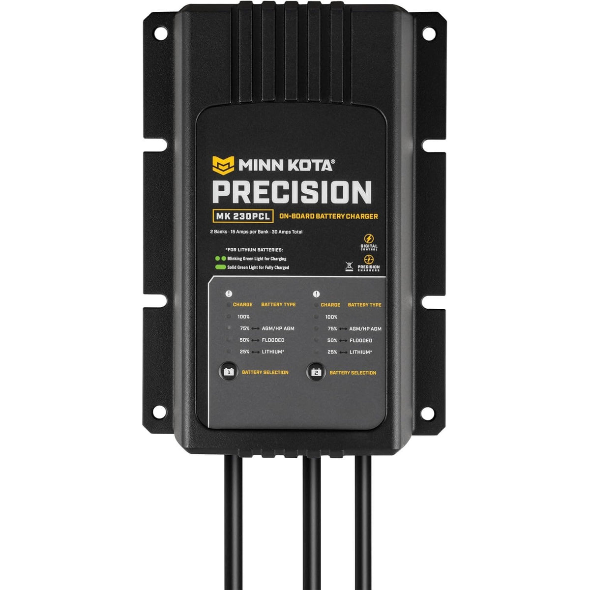 Minn Kota Precision MK 230PCL 2-bank 30-amp on-board battery charger front view