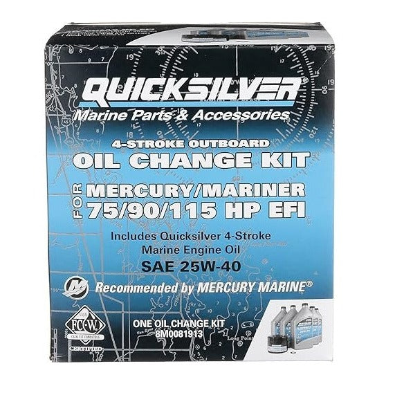 Kit de vidange d'huile Quicksilver 75/90/115 CV EFI 4 temps SAE 25W-40 pour moteurs hors-bord Mercury - 8M0081913