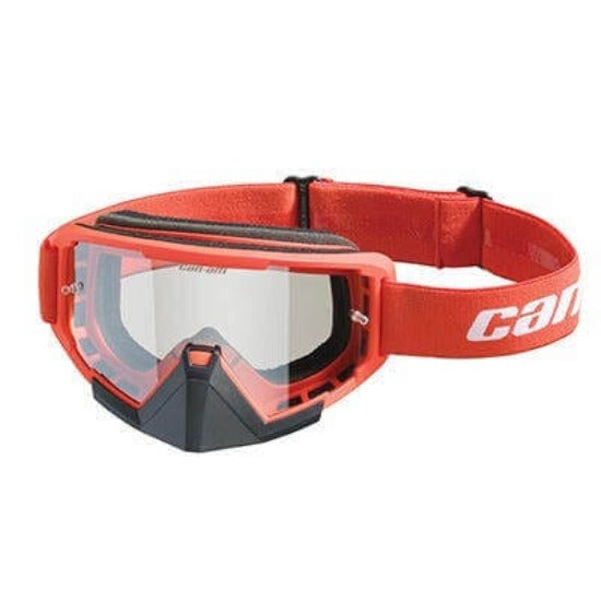 Can-Am Trench UV Goggles red frame with clear lens and branded strap