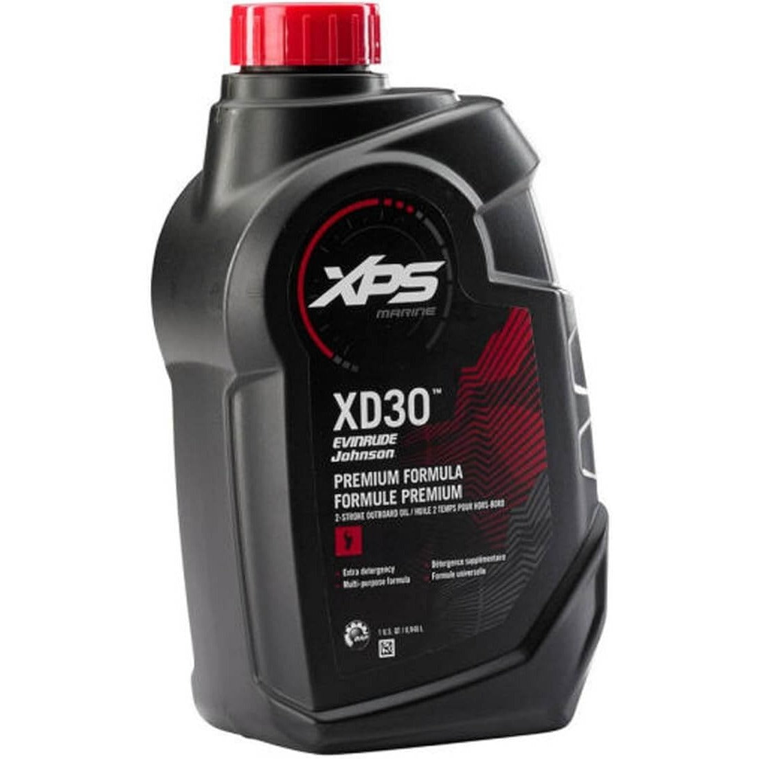 XPS Evinrude XD30 premium 2-stroke outboard oil bottle 1 quart black red label