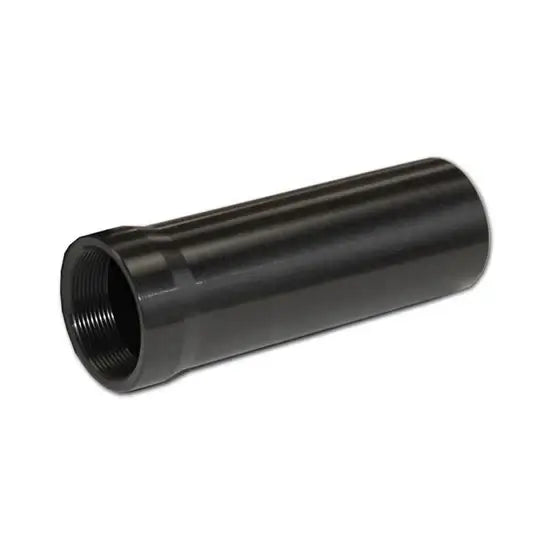 Black cylindrical pipe fitting on a white background