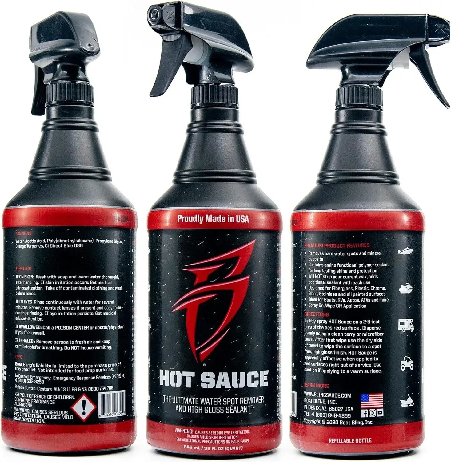 Bling Sauce Hot Sauce, nettoyant anti-calcaire de qualité supérieure, noir, 946 ml (32 oz). HSC00946
