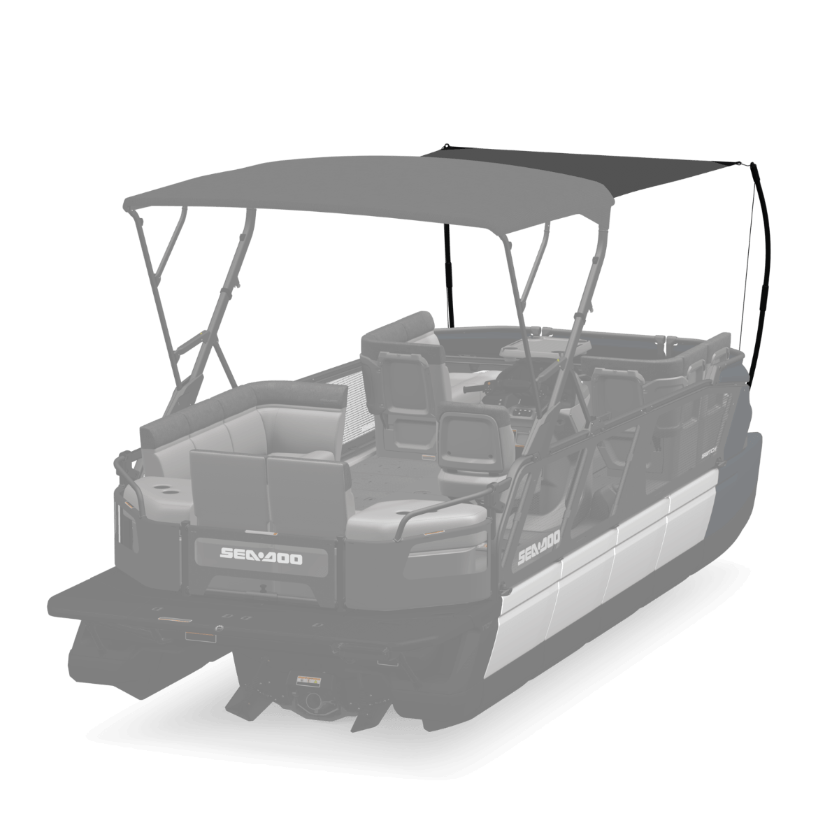 Sea-Doo Switch 21 pontoon Bimini top sunshade extension, black UV-resistant canvas panel
