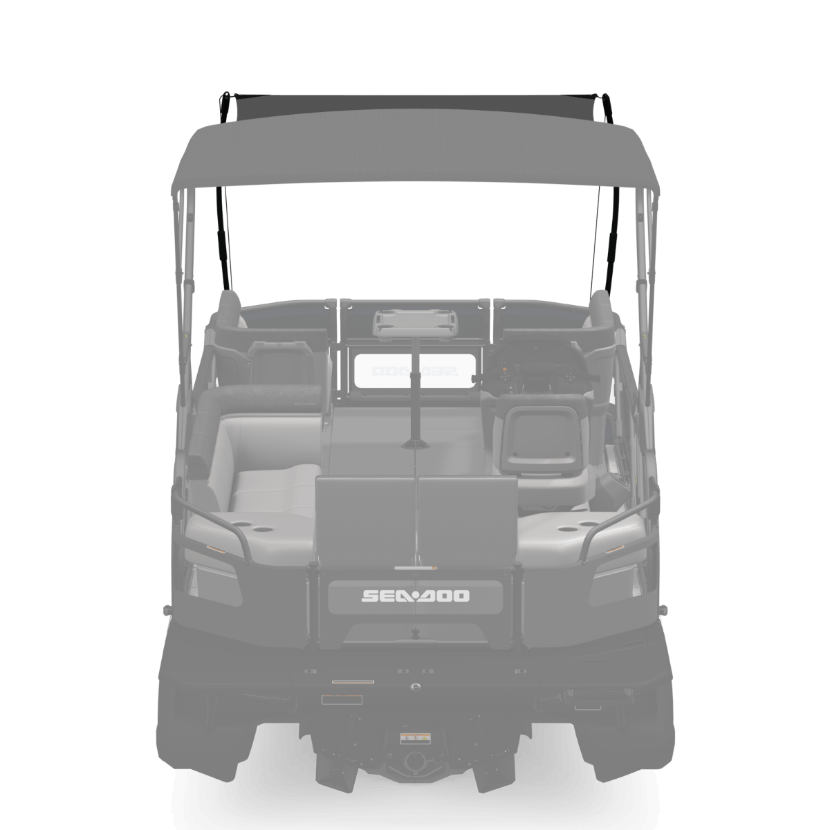 Sea-Doo Switch pontoon bimini top sunshade extension highlighted on 21' Switch rear view diagram