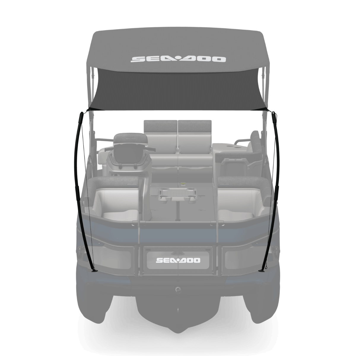 Sea-Doo Switch pontoon bimini top sunshade extension shown installed on boat frame