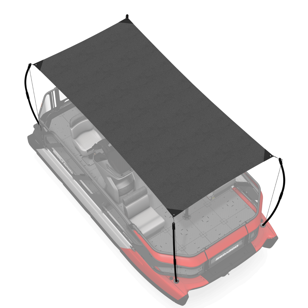 Sea-Doo Switch pontoon sunshade 16ft UV-resistant black canvas top overhead view