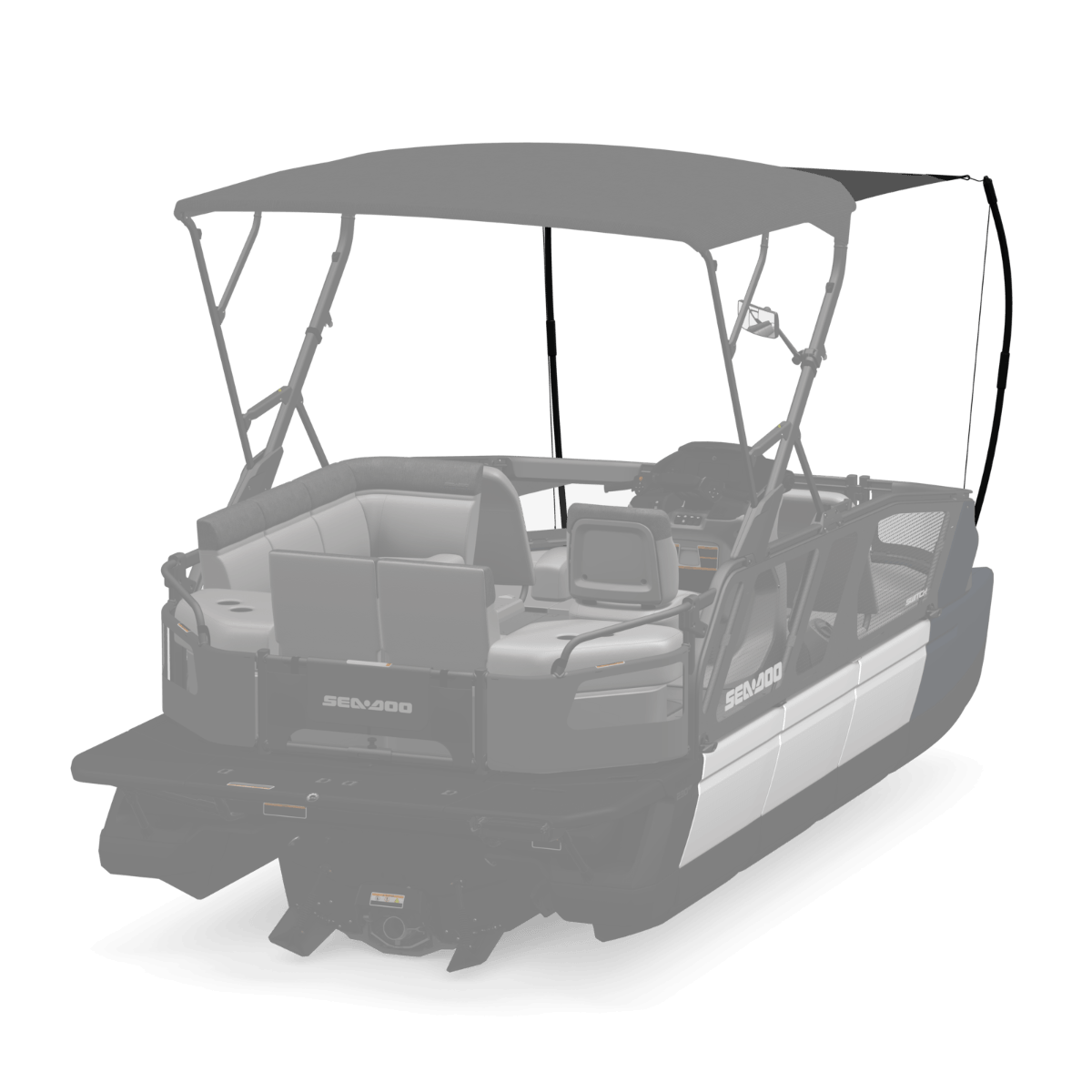 Sea-Doo Switch pontoon bimini top sunshade extension shown installed rear canopy view