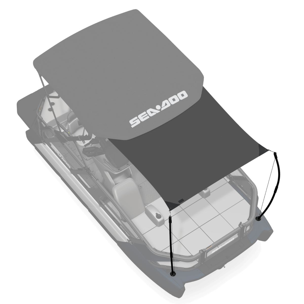 Sea-Doo Switch pontoon Bimini top sunshade extension gray canvas overlay diagram