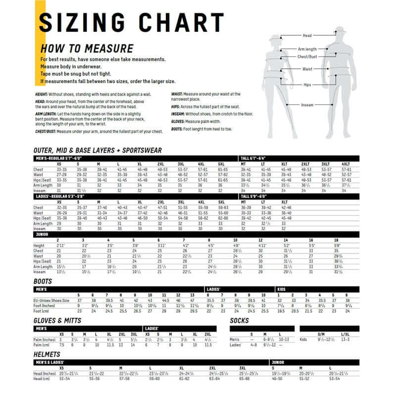 BRP gloves sizing chart