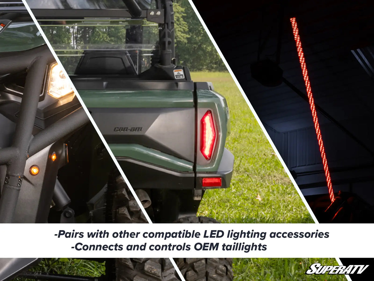 SuperATV Can-Am Commander MAX Deluxe Self-Canceling Turn Signal Kit pairs with LED accessories and controls OEM taillights, TSK-CA-COM4-007